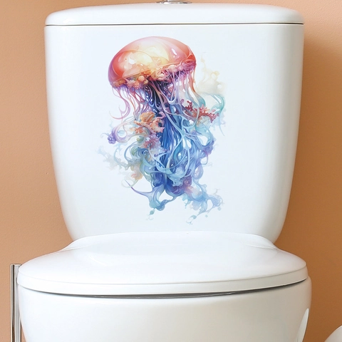 Pegatina para Inodoro de Medusa Multicolor de Ensueño Calcomanía de PVC Impermeable para Baño Decoración del Hogar