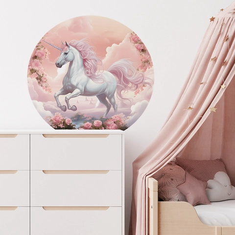 Aquarel Cartoon Witte Eenhoorn Roze Roos Bloem Blad Muursticker Voor Kinderkamer Slaapkamer Woonkamer Verwijderbaar PVC Decor
