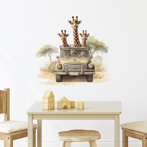Cartoon Giraffe Auto Aquarel PVC Muursticker Savanne Dieren Decoratieve Sticker Voor Kinderkamer Slaapkamer Woonkamer Home Decor