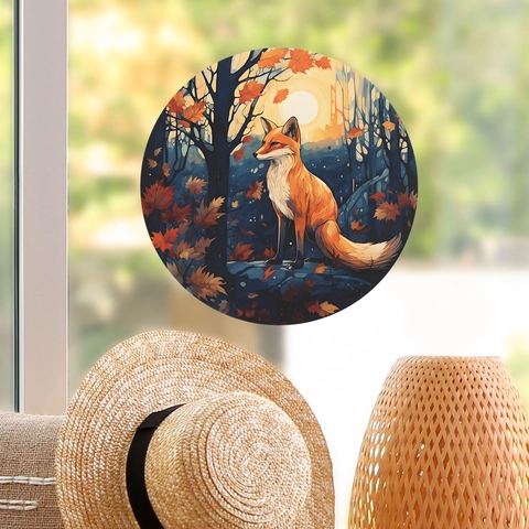 Cartoon Vos Bos Ronde Raamsticker Herfst Esdoornblad Statische Kleefkracht Glas Sticker PVC Waterdicht Decoratie Thuis