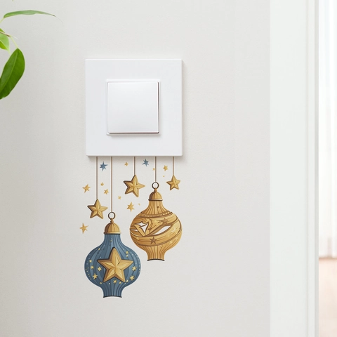 Pegatina de Pared Creativa de Linterna y Estrella de Medio Oriente Calcomanía Decorativa de PVC para Interruptor de Luz para Decoración de Ramadán