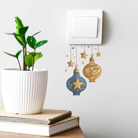 Pegatina de Pared Creativa de Linterna y Estrella de Medio Oriente Calcomanía Decorativa de PVC para Interruptor de Luz para Decoración de Ramadán
