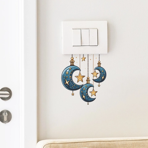 Ramadan Eid Mubarak Moon Star Wall Sticker PVC Self Adhesive Switch Decoration For Bedroom Living Room Home Decor KG412