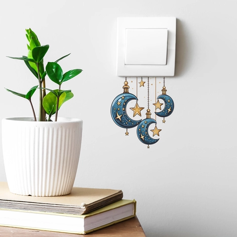 Ramadan Eid Mubarak Moon Star Wall Sticker PVC Self Adhesive Switch Decoration For Bedroom Living Room Home Decor KG412