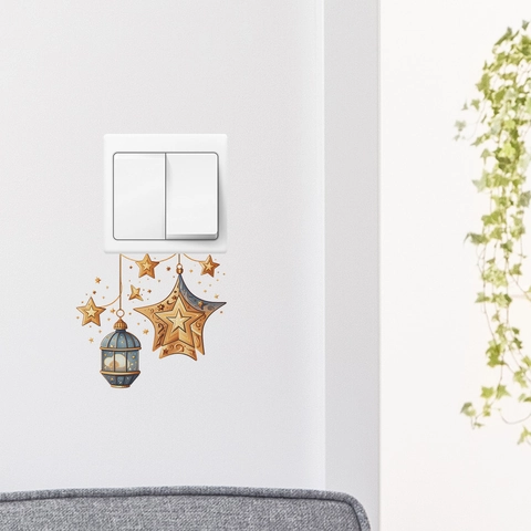 Ramadan Eid Mubarak Wandtattoo Kreative Goldene Sterne Laterne Muster PVC DIY Schalter Dekor Für Schlafzimmer Home Wandaufkleber