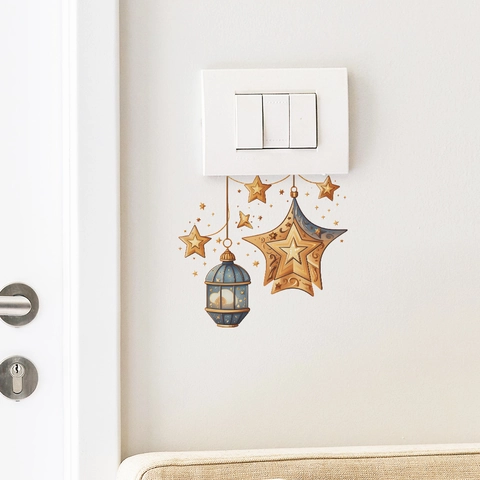Ramadan Eid Mubarak Wandtattoo Kreative Goldene Sterne Laterne Muster PVC DIY Schalter Dekor Für Schlafzimmer Home Wandaufkleber