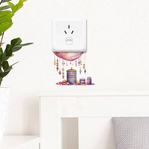 Böhmische Aquarell Mond Hängelampe Schalter Wandsticker PVC Selbstklebend Kreativ Wandtattoo Für Schlafzimmer Wohnzimmer Dekor