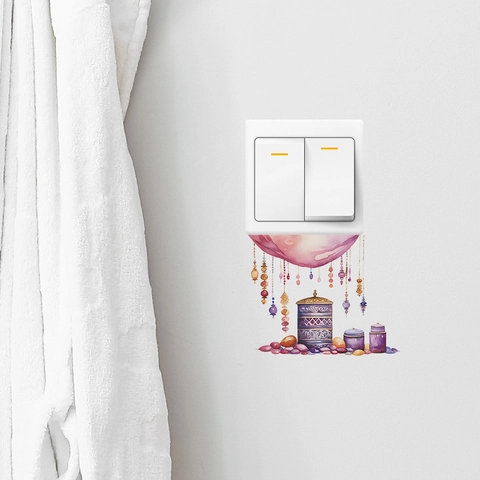 Böhmische Aquarell Mond Hängelampe Schalter Wandsticker PVC Selbstklebend Kreativ Wandtattoo Für Schlafzimmer Wohnzimmer Dekor