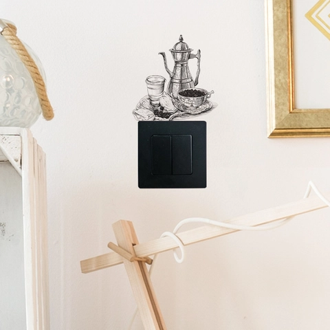 Pegatina de Pared Creativa Cafetera Estilo Boceto PVC Calcomanía Interruptor de Luz Para Cocina Dormitorio Sala de Estar Decoración
