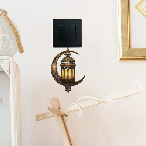 Eid Ramadan Mond Laterne Wandaufkleber Kreative Nahost Hohl Design PVC Schalter Deko Aufkleber Für Schlafzimmer Zuhause