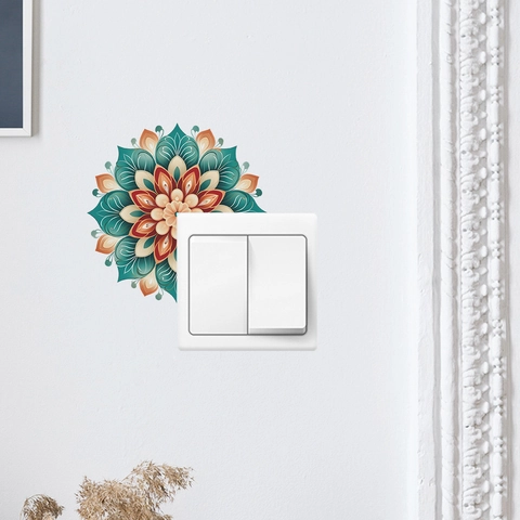 Mandala Muster PVC Wandaufkleber Für Schalterdekoration Bunte Geometrische Florale Kunst Aufkleber Für Wohnzimmer Schlafzimmer