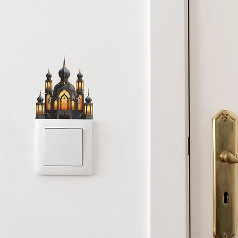 Adesivo per Interruttore Luce Stile Moschea Islamica Castello in PVC Decalcomania da Parete Impermeabile per Soggiorno