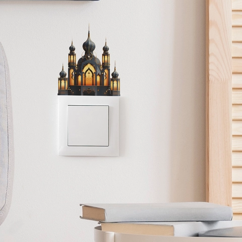 Adesivo per Interruttore Luce Stile Moschea Islamica Castello in PVC Decalcomania da Parete Impermeabile per Soggiorno