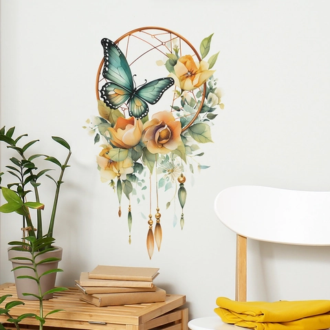 Aquarell Traumfänger Schmetterling Blume Wandaufkleber PVC Dekorative Wandtattoos Für Wohnzimmer Schlafzimmer Zuhause Deko