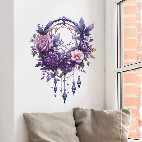 Lila Blume Traumfänger Wandtattoo Kreative PVC Blumen Aufkleber Für Schlafzimmer Wohnzimmer Home Decor Moderne Kunst Wandbild