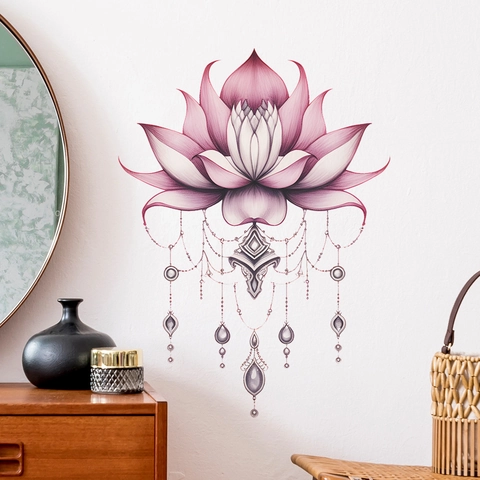 Lotus Flower Wall Sticker Bohemian Jewelry Pendant Wall Decal Pink Purple Gradient PVC Removable DIY Art Mural Home Decor