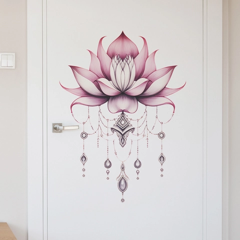Lotus Flower Wall Sticker Bohemian Jewelry Pendant Wall Decal Pink Purple Gradient PVC Removable DIY Art Mural Home Decor