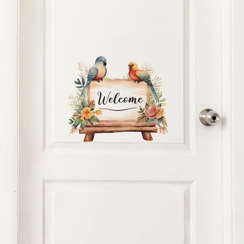 Papegaai Welkomstbord Muursticker Aquarel Bloemen Vogel Deur Sticker Verwijderbare PVC Home Art Decoratie Woonkamer Slaapkamer