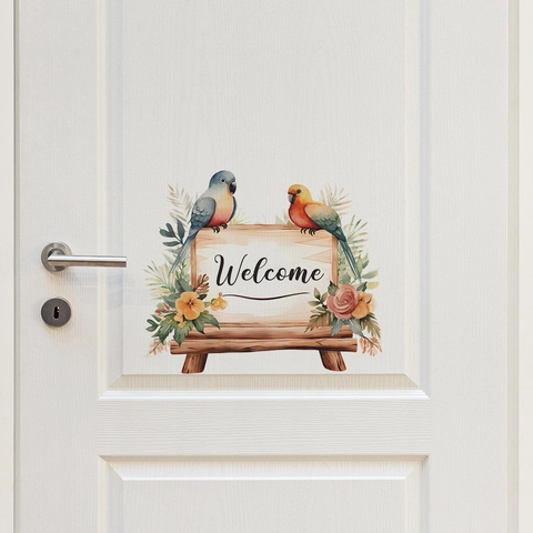 Papegaai Welkomstbord Muursticker Aquarel Bloemen Vogel Deur Sticker Verwijderbare PVC Home Art Decoratie Woonkamer Slaapkamer