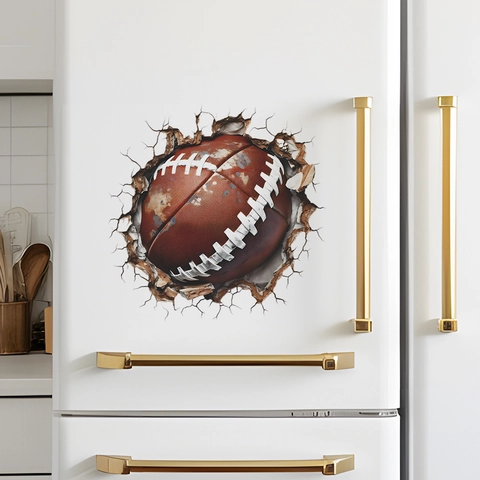 3D Visual Effect American Football Breaking Through Wall Sticker PVC Self Adhesive Removable Sports Mural Decal For Boys Room Bedroom Home Decor
