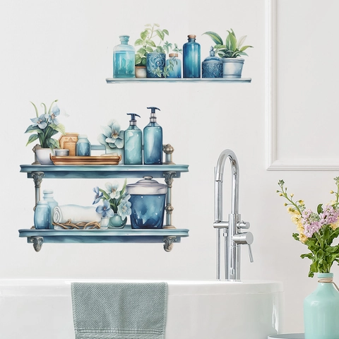 Creatieve Aquarel Plank Vaas Badkamer Muursticker PVC Waterdicht Verwijderbaar Botanische Bloemen Decoratie Muurschildering