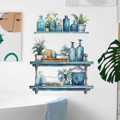 Creatieve Aquarel Plank Vaas Badkamer Muursticker PVC Waterdicht Verwijderbaar Botanische Bloemen Decoratie Muurschildering