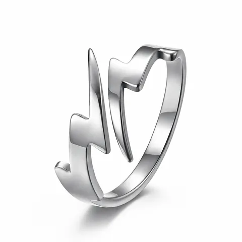 Minimalist Stainless Steel Lightning Open Ring Harajuku Style Adjustable Geometric Hollow Finger Ring Jewelry For Men Women