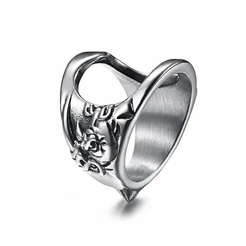 Men Retro Rhino Head Stainless Steel Multi-function Ring Self Defense Window Breaker Bottle Opener Punk Gothic Embossed Ring