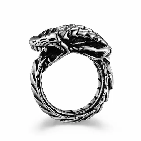 Vintage Gothic Dragon Stainless Steel Ring Punk Rock Mythical Creature Ring For Men Women Distressed Dragon Head Jewelry