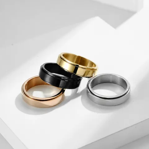 Minimalist Stainless Steel Spinner Ring For Men Women Rotatable Stress Relief Polished Brushed Unisex Plain Band Jewelry