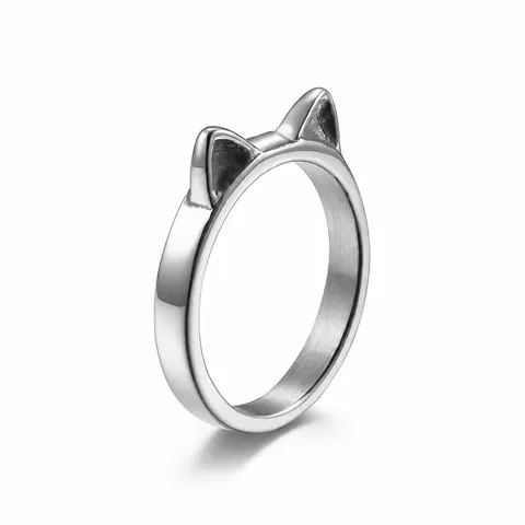 Minimalist Titanium Steel Cat Ear Ring For Women Cute Animal Shaped Polished Finger Ring Rose Gold Steel Color Jewelry
