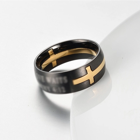 Anello a Croce in Acciaio Inossidabile per Uomo Due In Uno Rimovibile Scritta Versetto Biblico Religioso Fascia Spazzolata Opaca Gioielli Cristiani