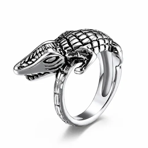 Anillo de Cocodrilo de Acero Inoxidable Retro para Hombre Anillo de Banda con Textura de Escamas Punk Vintage Oro Plata Joyas