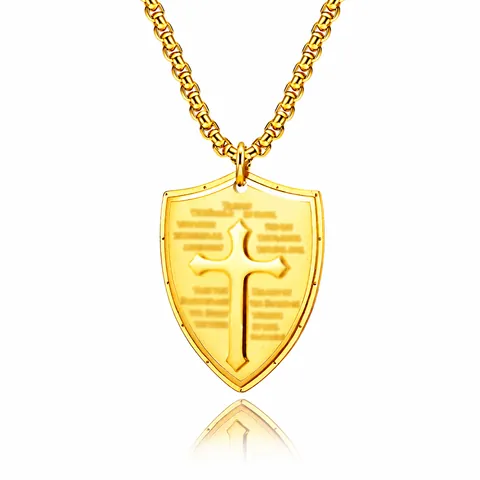 Collar con Colgante de Cruz y Escudo de Acero de Titanio Vintage Joyería de Amuleto Religioso Retro para Hombres Mujeres Diario