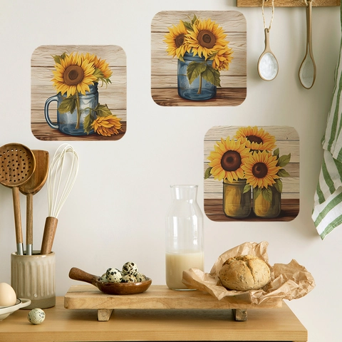 Vintage Sonnenblumen Ölgemälde Wandaufkleber Wasserdichtes PVC Floral Wanddeko Für Wohnzimmer Schlafzimmer Home Decor Wandbild