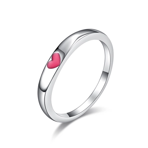 Minimalistischer Titanstahl Herz Ring Für Damen Luxus Polierter Herzförmiger Emaille Verlobung Schmuck Geschenk Fingerring