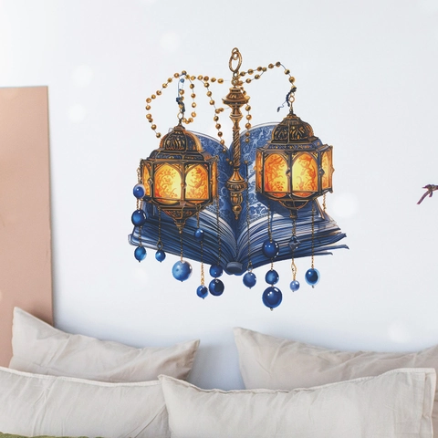 Vintage Fantasie Magische Laternen Und Buch Wandtattoo PVC Wasserdichte Wandkunst Dekor Für Wohnzimmer Schlafzimmer FX-F607