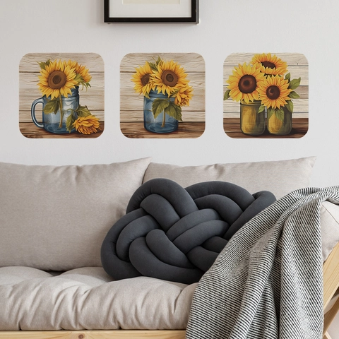 Vintage Sonnenblumen Ölgemälde Wandaufkleber Wasserdichtes PVC Floral Wanddeko Für Wohnzimmer Schlafzimmer Home Decor Wandbild