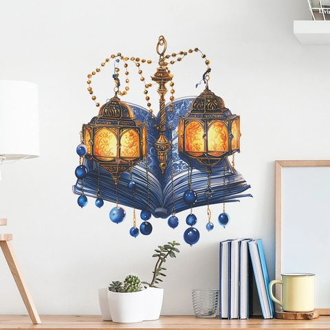 Vintage Fantasie Magische Laternen Und Buch Wandtattoo PVC Wasserdichte Wandkunst Dekor Für Wohnzimmer Schlafzimmer FX-F607