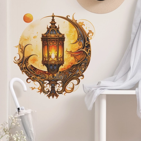 Pegatina de Pared de Estilo Étnico de Oriente Medio con Linterna y Luna Creciente Calcomanía Decorativa de PVC