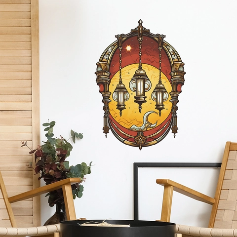 Vinilo Decorativo De Pared Linterna Retro Ramadán PVC Removible Vintage Étnico Luna Estrellas Mural Para Sala Dormitorio Hogar