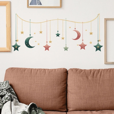 Moderne Nordische Sterne Und Mond Hängende Kronleuchter Wandtattoos Abnehmbare PVC Aufkleber Für Schlafzimmer Wohnzimmer Haus Dekoration