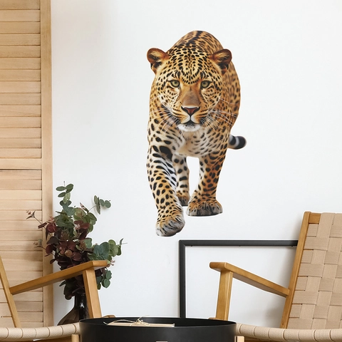 Pegatina de Pared Leopardo 3D Realista PVC Impermeable Removible Mural Animal para Decoración de Sala de Estar Dormitorio
