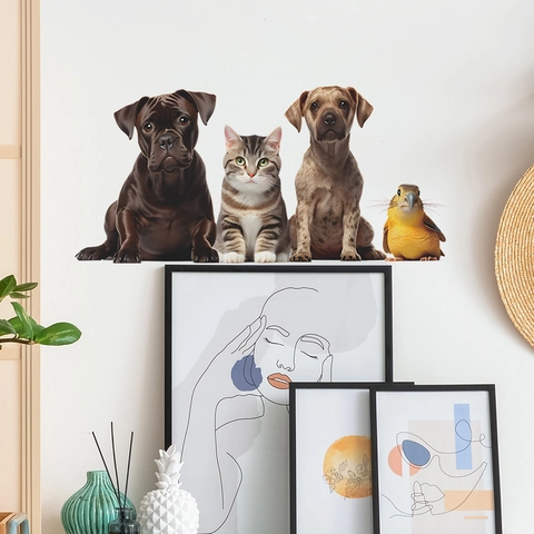Simpatico Adesivo da Parete a Forma di Gatto Cane Uccello Animali Realistici in PVC per Camera da Letto Soggiorno Casa