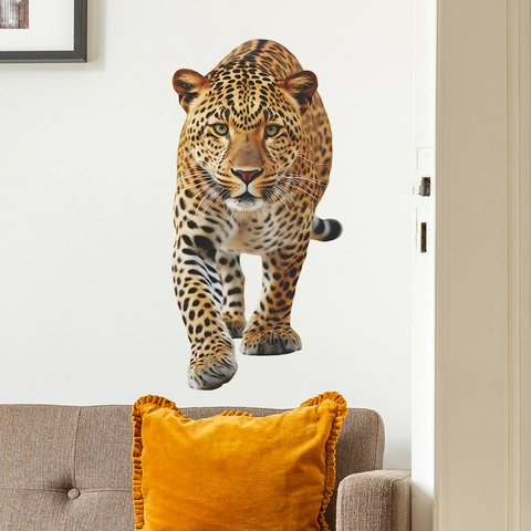Pegatina de Pared Leopardo 3D Realista PVC Impermeable Removible Mural Animal para Decoración de Sala de Estar Dormitorio