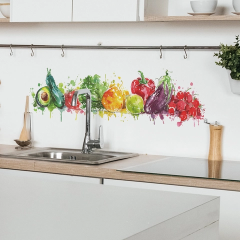 Watercolor Vegetable Kitchen Wall Sticker PVC Removable Self Adhesive Fruit Mural Decal For Dining Room Restaurant Home Decor