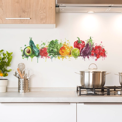 Watercolor Vegetable Kitchen Wall Sticker PVC Removable Self Adhesive Fruit Mural Decal For Dining Room Restaurant Home Decor