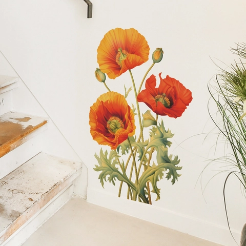 Modernes Bemaltes Mohnblumen Wandtattoo Großes Florales PVC Abziehbild Für Wohnzimmer Schlafzimmer Home Dekoration Kunst Mural