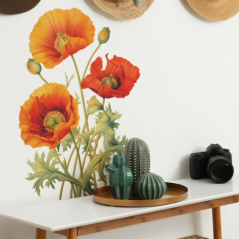 Modernes Bemaltes Mohnblumen Wandtattoo Großes Florales PVC Abziehbild Für Wohnzimmer Schlafzimmer Home Dekoration Kunst Mural