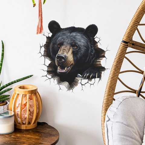3D Realistische Zwarte Beer Hoofd Muursticker Verwijderbare Zelfklevende PVC Decal Voor Kinderkamer Badkamer Decor Cartoon Muurschildering